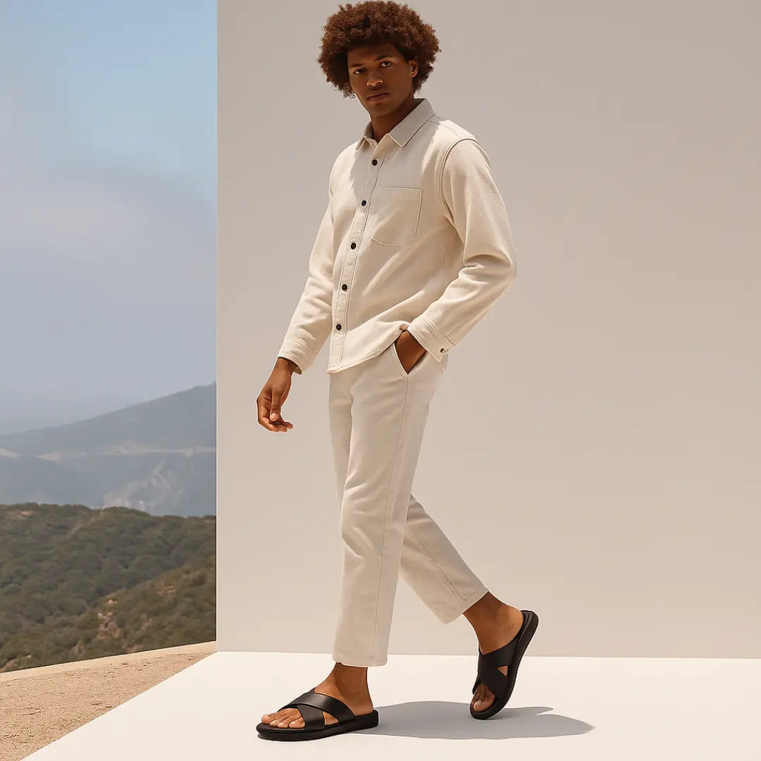 Beau Heren Slippers Leer met Voetbed - Flip Flops