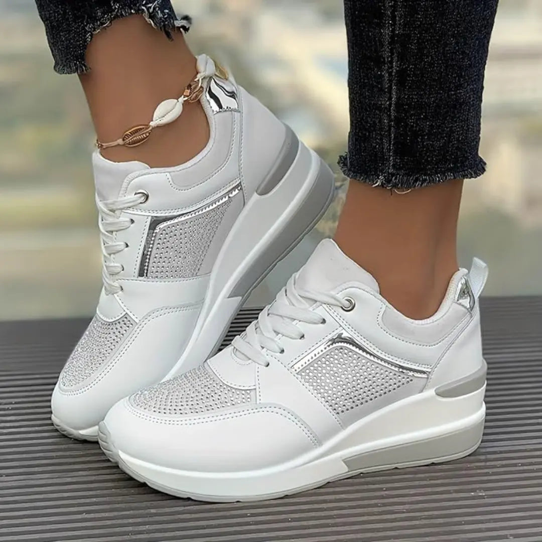 Oliva Dames Sneakers met Sleehak & Glitters - Schoenen met Hoge Zool