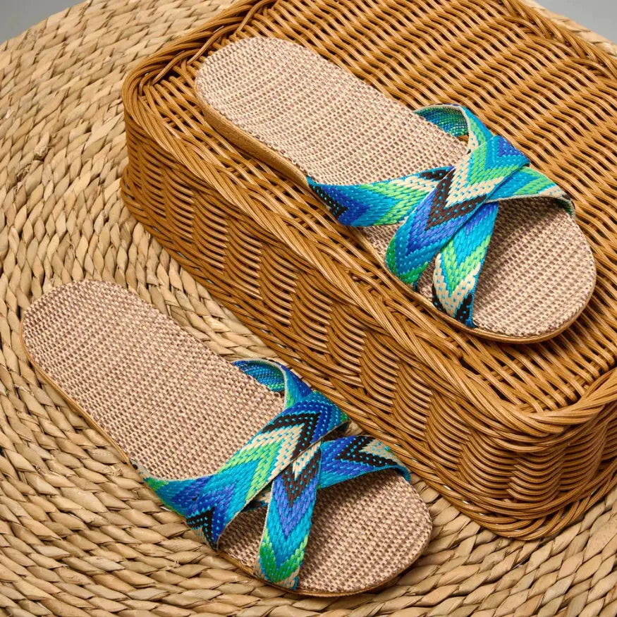 Sol Ibiza Stijl Slippers Dames - Hennep Slippers met Kruisband