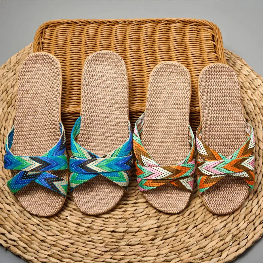 Sol Ibiza Stijl Slippers Dames - Hennep Slippers met Kruisband