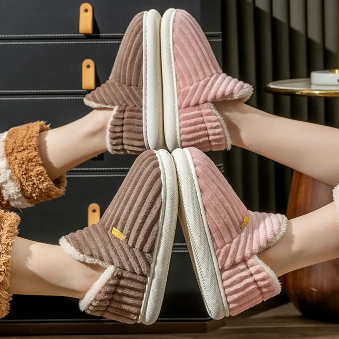 Nora Pantoffels Dames – Zachte Katoenen Sloffen met Bontvoering