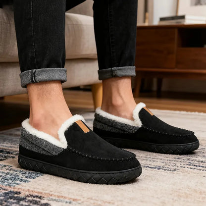Luca Instappers Heren – Warme Suède Loafers Pantoffels met Harde Zool