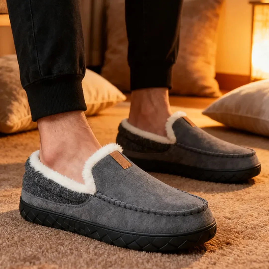 Luca Instappers Heren – Warme Suède Loafers Pantoffels met Harde Zool