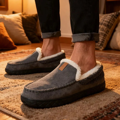 Luca Instappers Heren – Warme Suède Loafers Pantoffels met Harde Zool