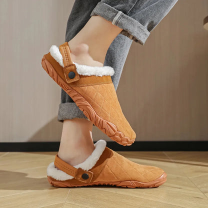 Vegan Leren Pantoffels met Kunstbont Voering - Warme Barefoot Schoenen