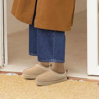 Leren Pantoffels Dames – Luxe Suède Sloffen met Warme Pluche Voering