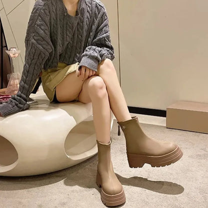 Roxy Platform Boots Dames – Chunky Enkel laarzen met Plateauzool