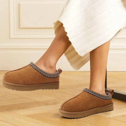 Leren Pantoffels Dames – Luxe Suède Sloffen met Warme Pluche Voering