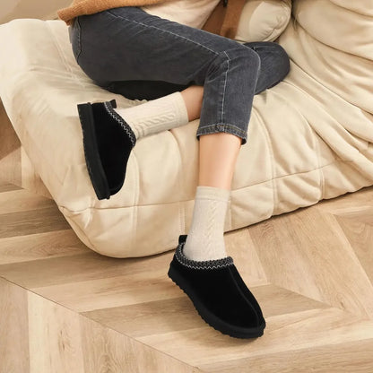 Leren Pantoffels Dames – Luxe Suède Sloffen met Warme Pluche Voering