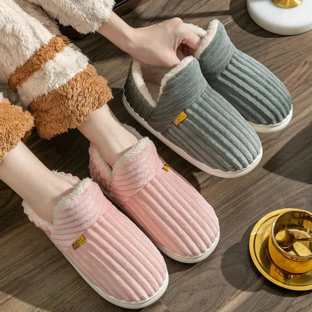 Nora Pantoffels Dames – Zachte Katoenen Sloffen met Bontvoering