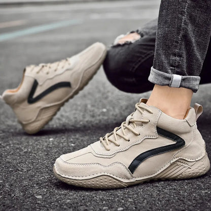 Arvid Leren Herenschoenen - Comfortabele Hoge Sneakers met Antislip