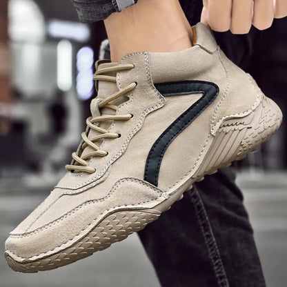 Arvid Leren Herenschoenen - Comfortabele Hoge Sneakers met Antislip