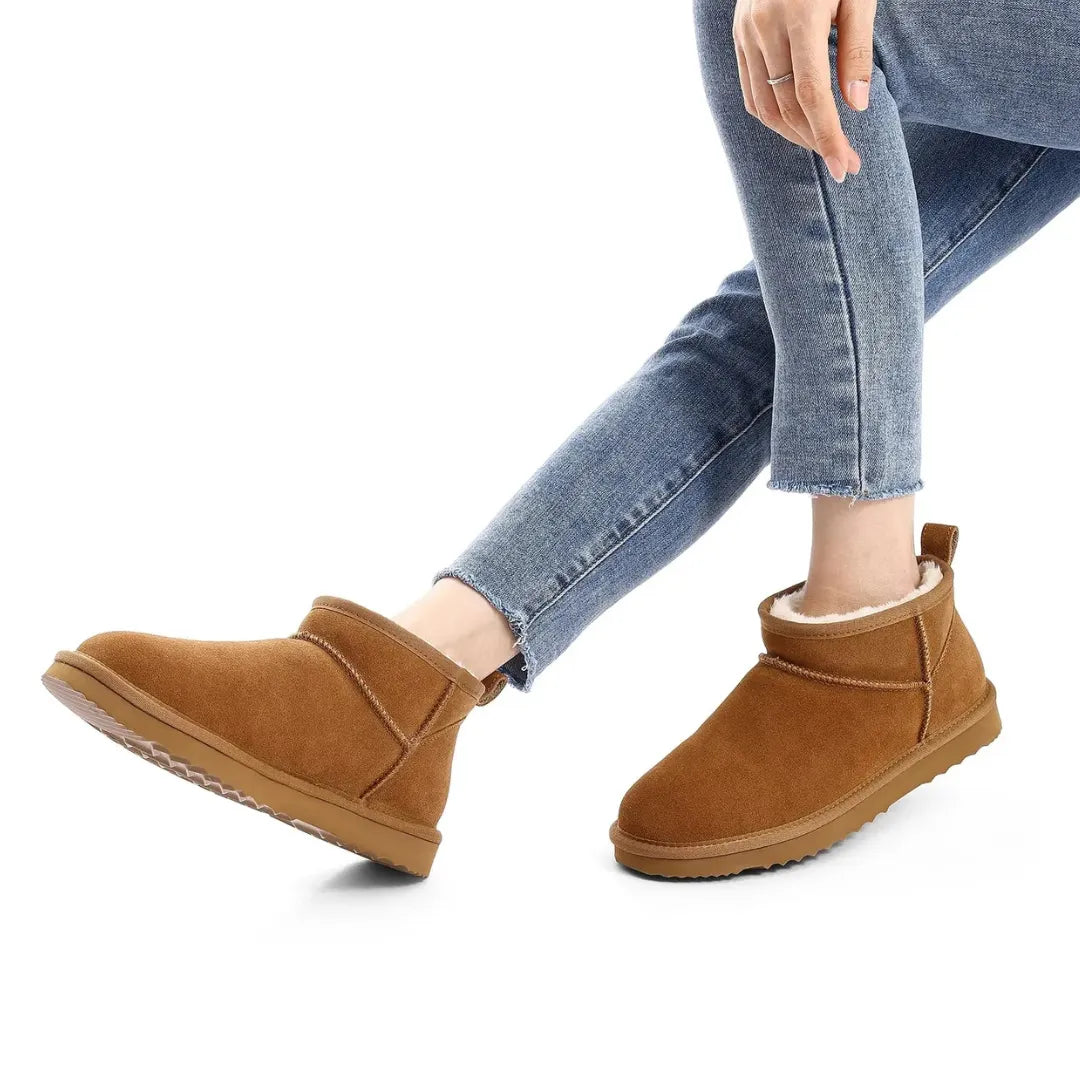 Alix Warm Suède Enkellaarsje Dames - Gevoerde Boots met Antislip zool