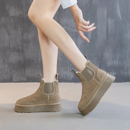 Lina Dames Enkellaarsjes – Suède Look Enkelboots met Warme Voering