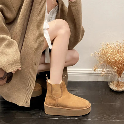 Lina Dames Enkellaarsjes – Suède Look Enkelboots met Warme Voering
