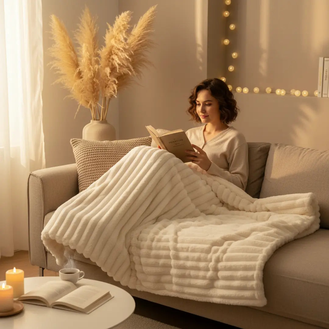 Beige Plaid - Zachte Fleece Woondeken Voor Op de Bank