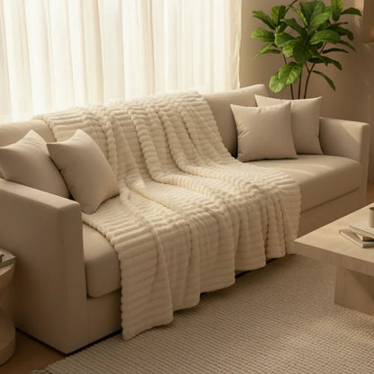 Beige Plaid - Zachte Fleece Woondeken Voor Op de Bank