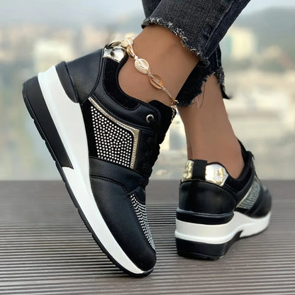 Oliva Dames Sneakers met Sleehak & Glitters - Schoenen met Hoge Zool