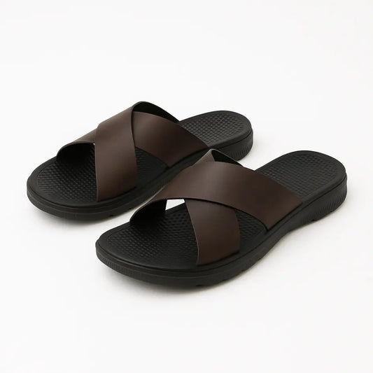 Dave Vegan Leren Slippers met Kruisband & Voorgevormd Voetbed