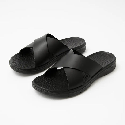 Dave Vegan Leren Slippers met Kruisband & Voorgevormd Voetbed