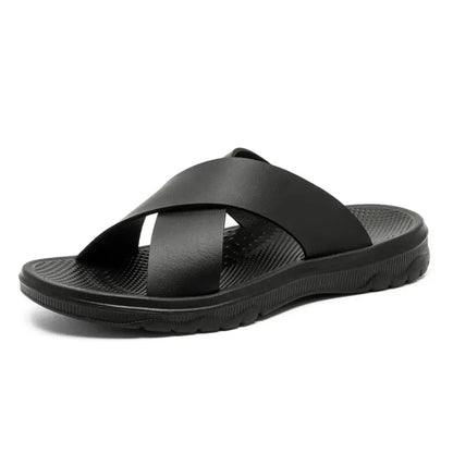 Dave Vegan Leren Slippers met Kruisband & Voorgevormd Voetbed