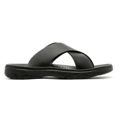 Dave Vegan Leren Slippers met Kruisband & Voorgevormd Voetbed