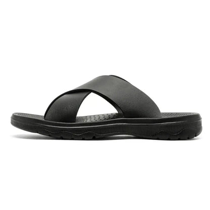 Dave Vegan Leren Slippers met Kruisband & Voorgevormd Voetbed