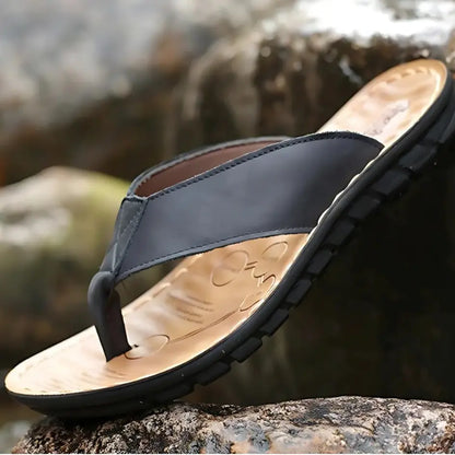 Boris Heren Slippers Leer met Voetboog Ondersteuning - Flip Flops