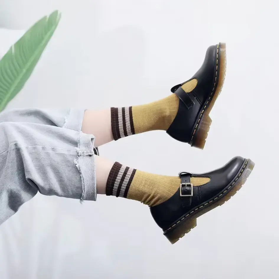 Gio Leren Mary Jane Schoenen Unisex – Instappers met Chunky Zool