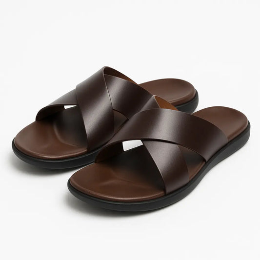 Beau Heren Slippers Leer met Voetbed - Flip Flops