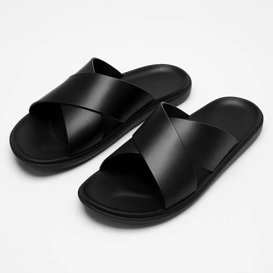 Beau Heren Slippers Leer met Voetbed - Flip Flops