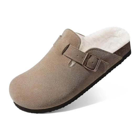 Lev Suède Pantoffels Heren & Dames met Wol - Clogs met Bont en Gesp