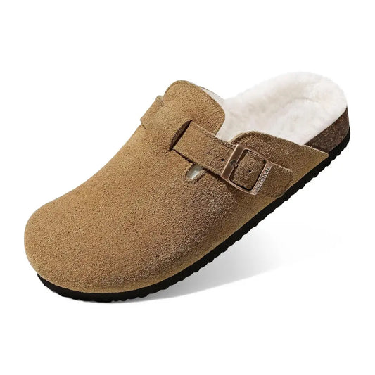 Lev Suède Pantoffels Heren & Dames met Wol - Clogs met Bont en Gesp