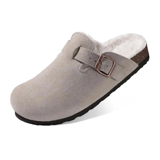 Lev Suède Pantoffels Heren & Dames met Wol - Clogs met Bont en Gesp