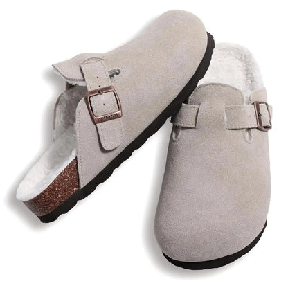 Lev Suède Pantoffels Heren & Dames met Wol - Clogs met Bont en Gesp