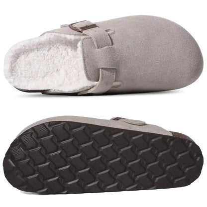 Lev Suède Pantoffels Heren & Dames met Wol - Clogs met Bont en Gesp