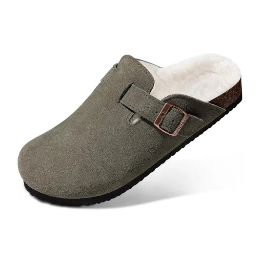 Lev Suède Pantoffels Heren & Dames met Wol - Clogs met Bont en Gesp