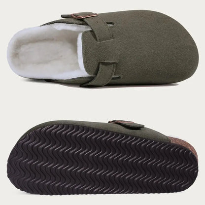 Lev Suède Pantoffels Heren & Dames met Wol - Clogs met Bont en Gesp