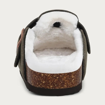 Lev Suède Pantoffels Heren & Dames met Wol - Clogs met Bont en Gesp
