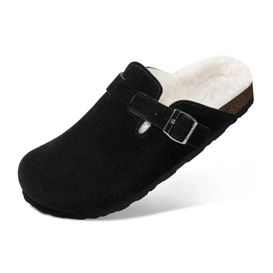 Lev Suède Pantoffels Heren & Dames met Wol - Clogs met Bont en Gesp