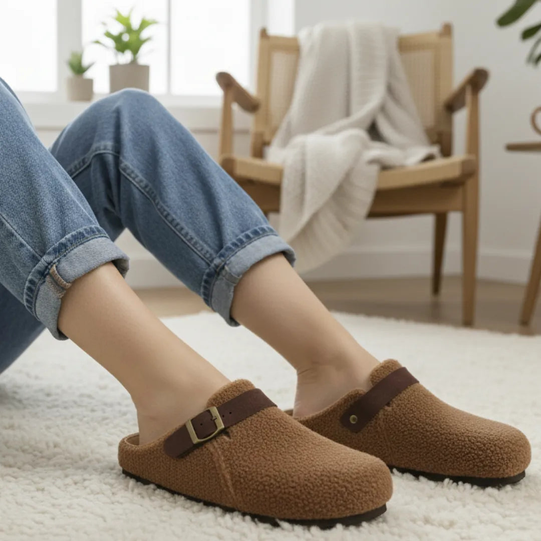 Thea Dames Pantoffels – Bontslippers met Kurkzool en Verstelbare Band