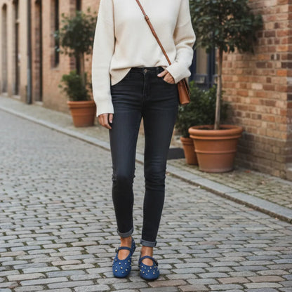 Chloé Rose Ballerina Schoenen Dames - Denim met gouden studs