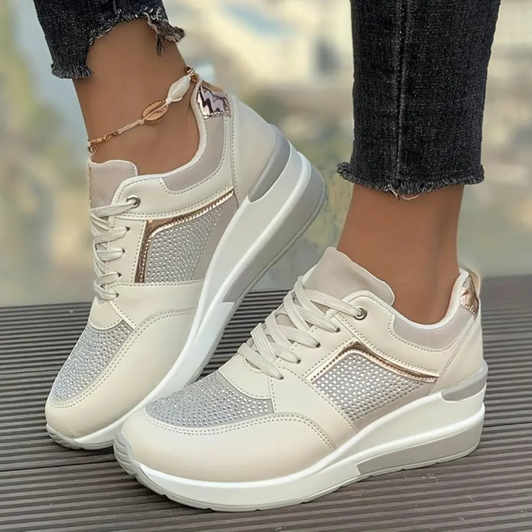 Oliva Dames Sneakers met Sleehak & Glitters - Schoenen met Hoge Zool