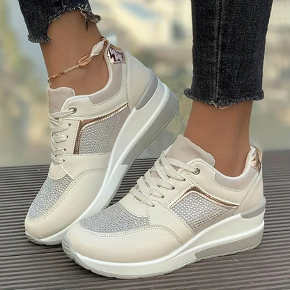 Oliva Dames Sneakers met Sleehak & Glitters - Schoenen met Hoge Zool