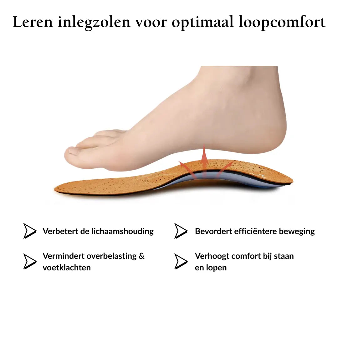 Leren Inlegzolen Bruin - Steunzolen voor Platvoeten & Hielspoor