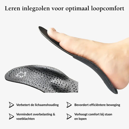 Leren Inlegzolen met Voetboog Ondersteuning - Platvoet Steunzolen