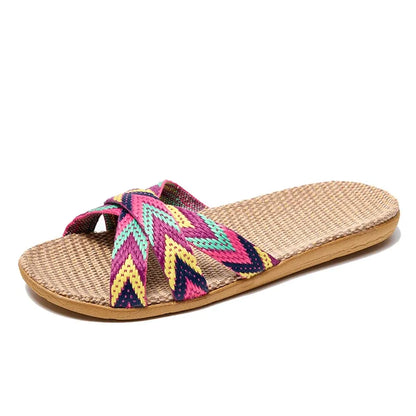 Sol Ibiza Stijl Slippers Dames - Hennep Slippers met Kruisband