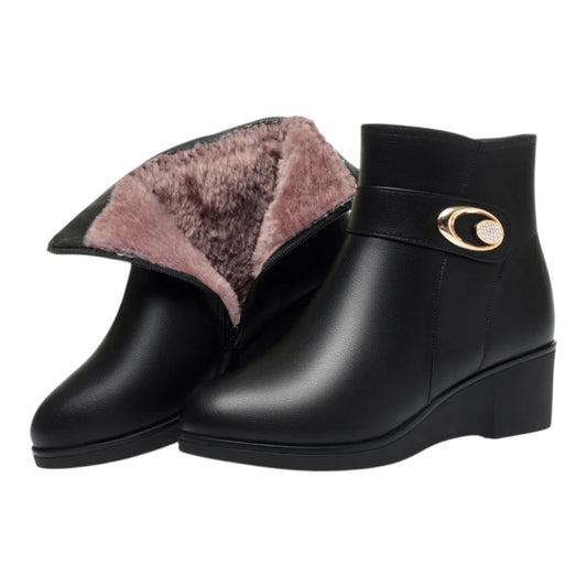 Celia Gevoerde Enkellaarzen Dames – Elegante Winter Boots met Hak