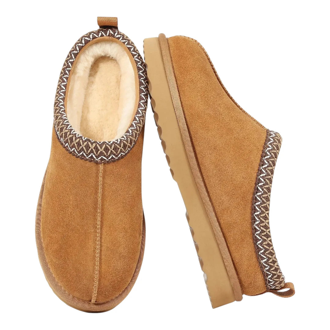 Leren Pantoffels Dames – Luxe Suède Sloffen met Warme Pluche Voering