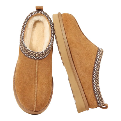Leren Pantoffels Dames – Luxe Suède Sloffen met Warme Pluche Voering